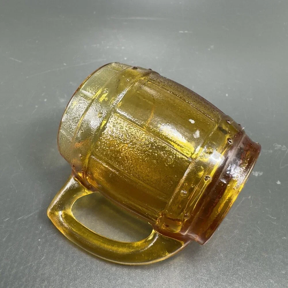 Vintage Barrel Cup‎ Shot Glass Toothpick Holder Amber Gold Miniature Decorative